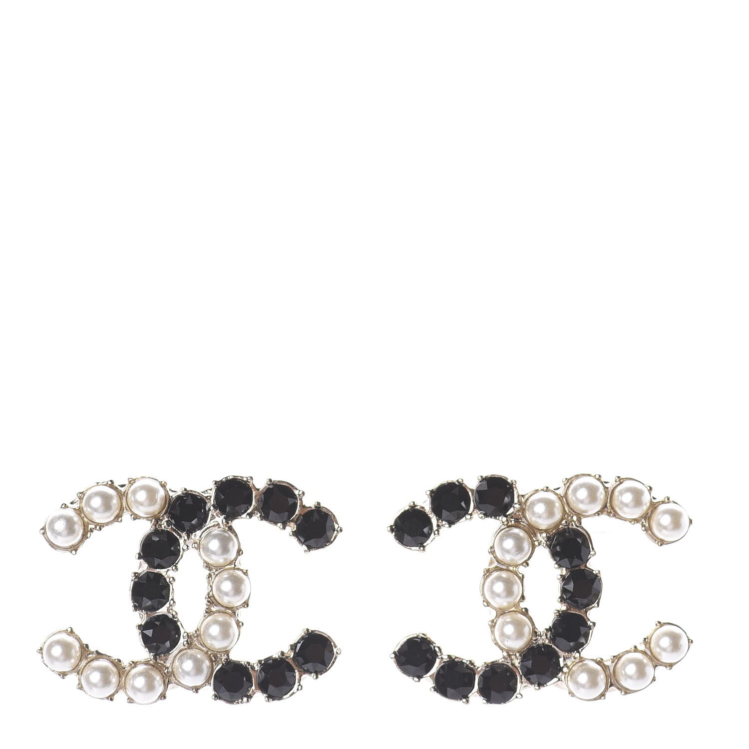 Chanel Resin Pearl CC Dazzling Domino Earrings Gold Black 1 of 4