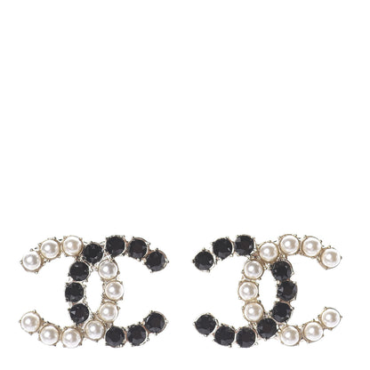 Chanel Resin Pearl CC Dazzling Domino Earrings Gold Black 1 of 4