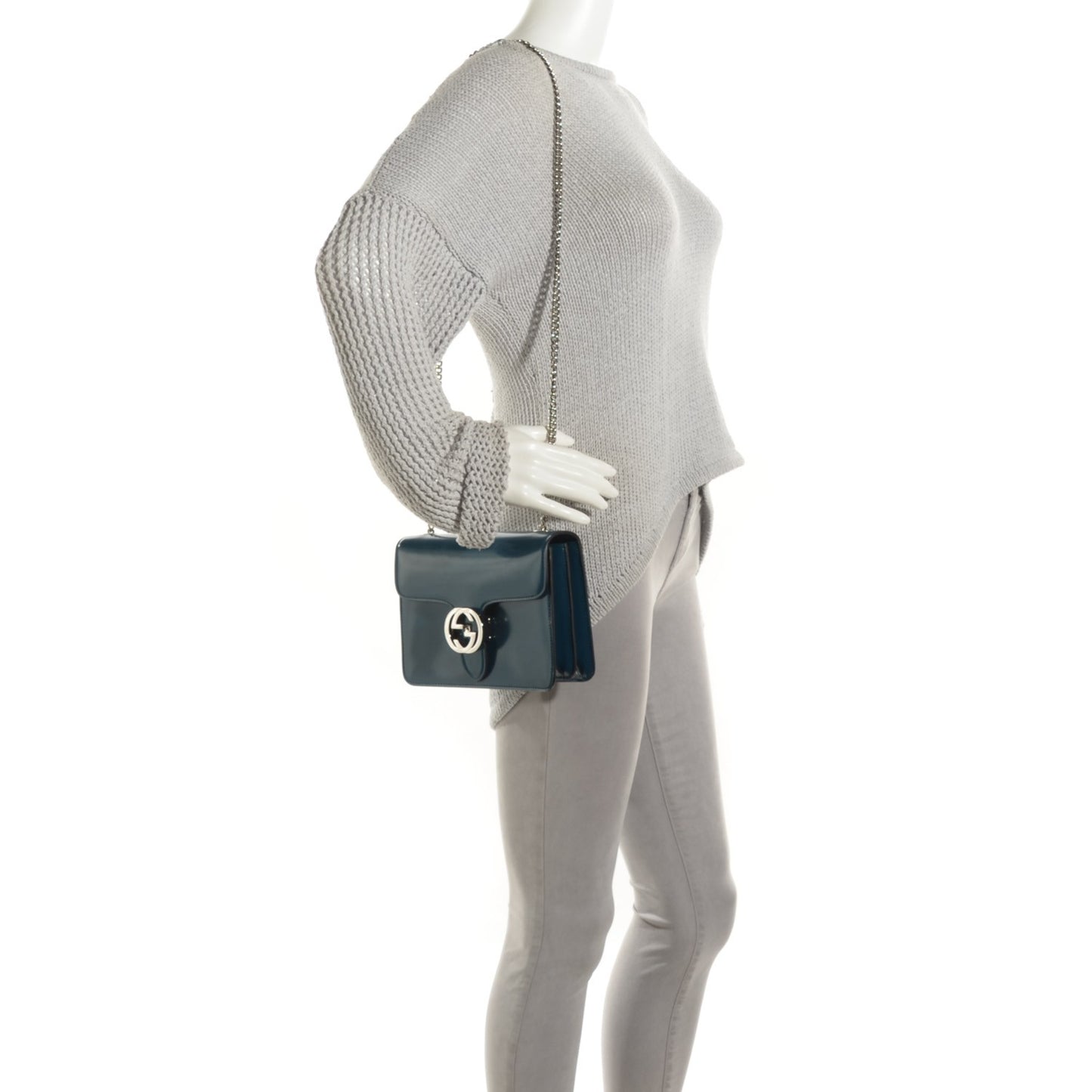 Shade Lux Calfskin Small Interlocking G Shoulder Bag Dusty Avio