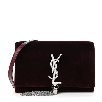 Saint Laurent Velvet Crystal Monogram Kate Tassel Shoulder Bag Burgundy 1 of 8