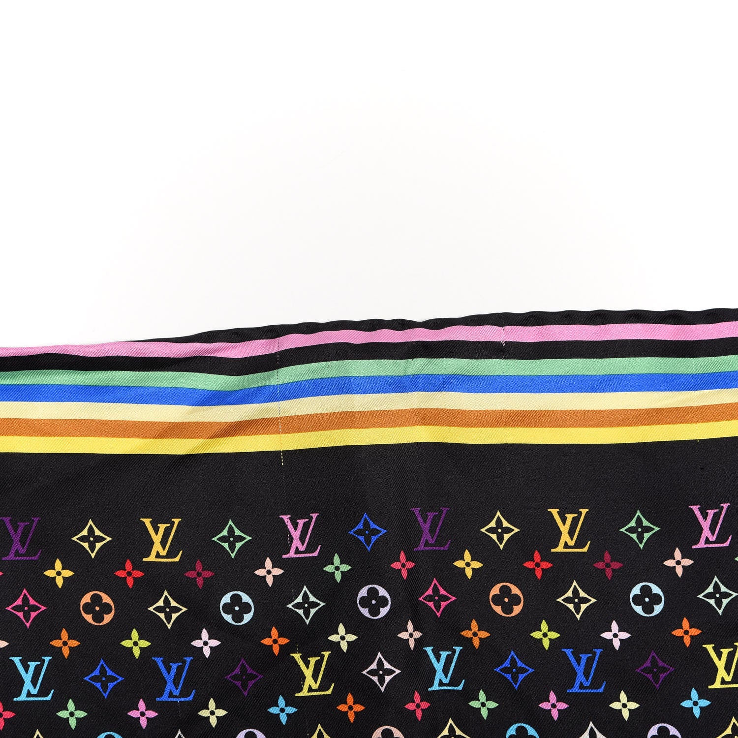Louis Vuitton Silk Monogram Multicolor Square Scarf Black 4 of 6