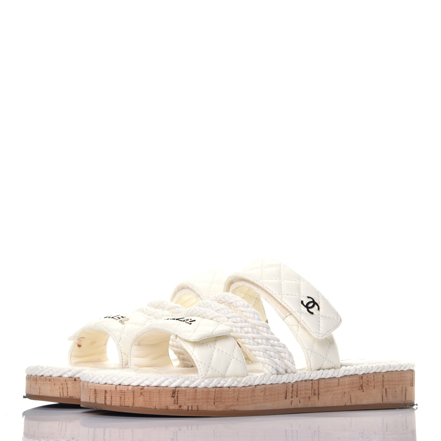 Chanel Cord Lambskin Quilted Logo Mules 41 White 3 of 7