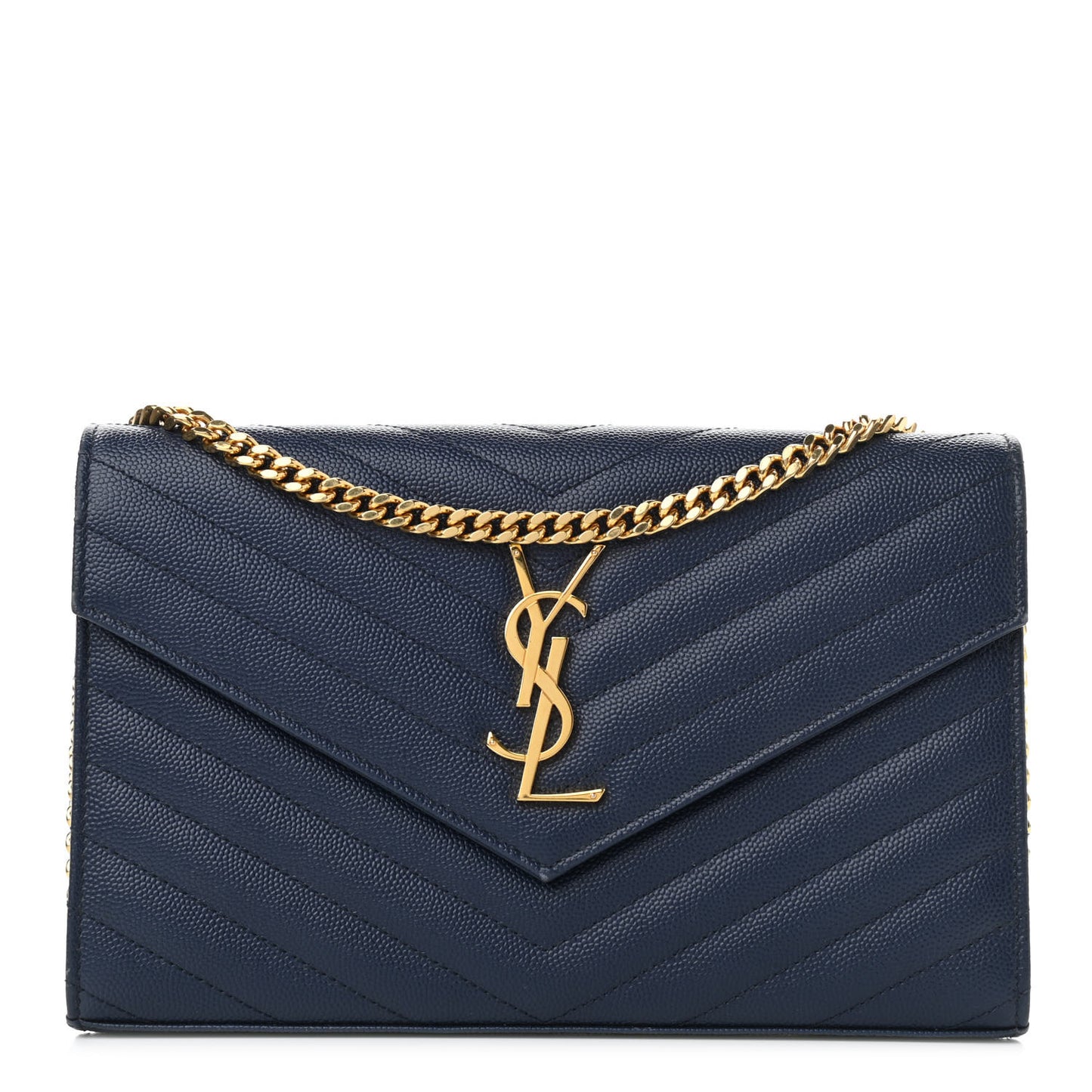 Grain De Poudre Matelasse Chevron Monogram Chain Wallet Deep Marine