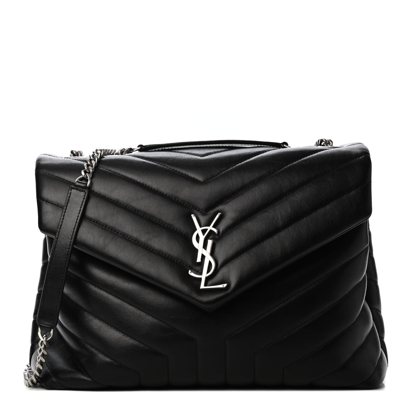 Calfskin Y Quilted Monogram Medium Loulou Chain Satchel Black
