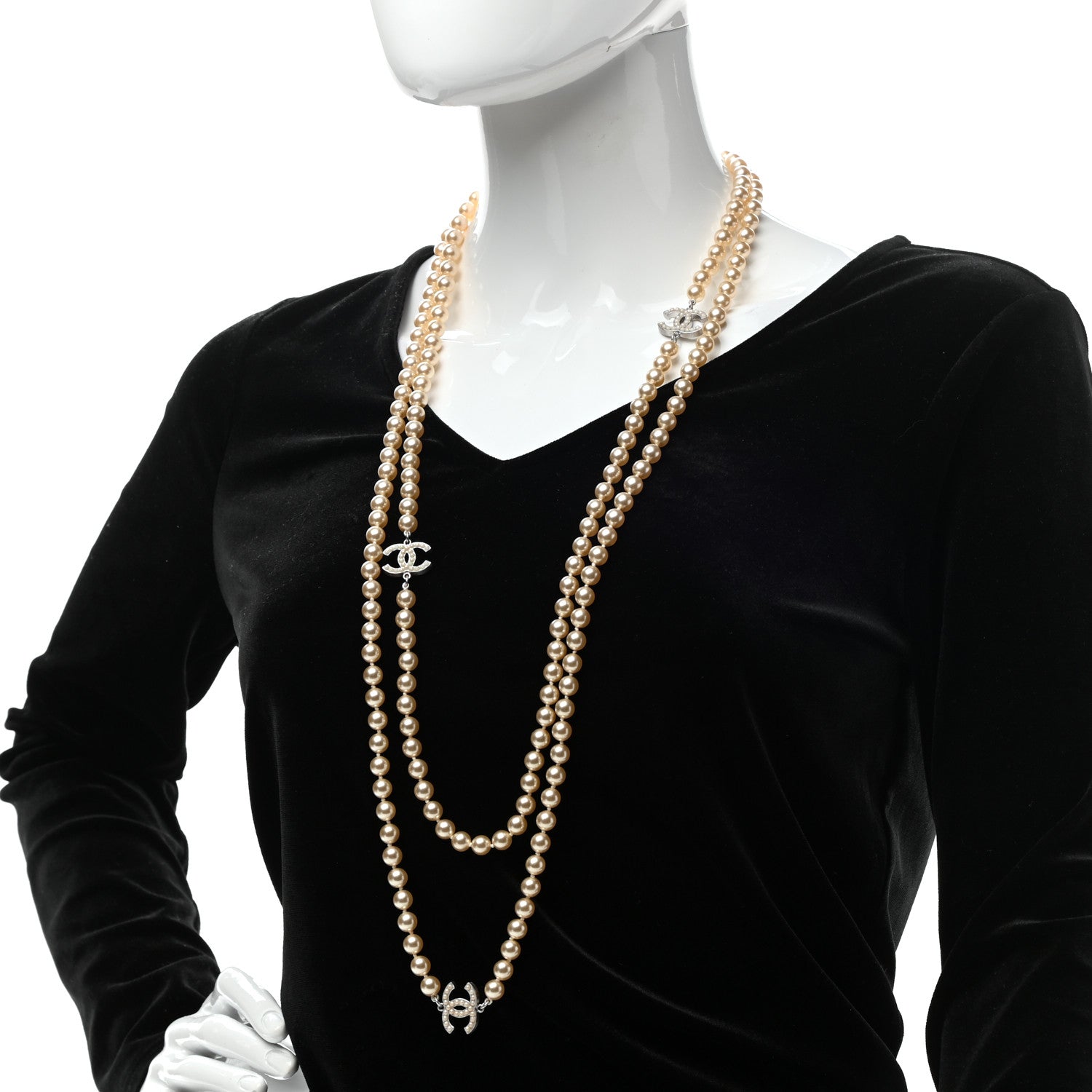 Chanel Pearl Multistrand CC Long Necklace Pearly White 2 of 4