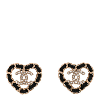 Chanel Crystal Lambskin Chain CC Heart Earrings Gold Black 1 of 5