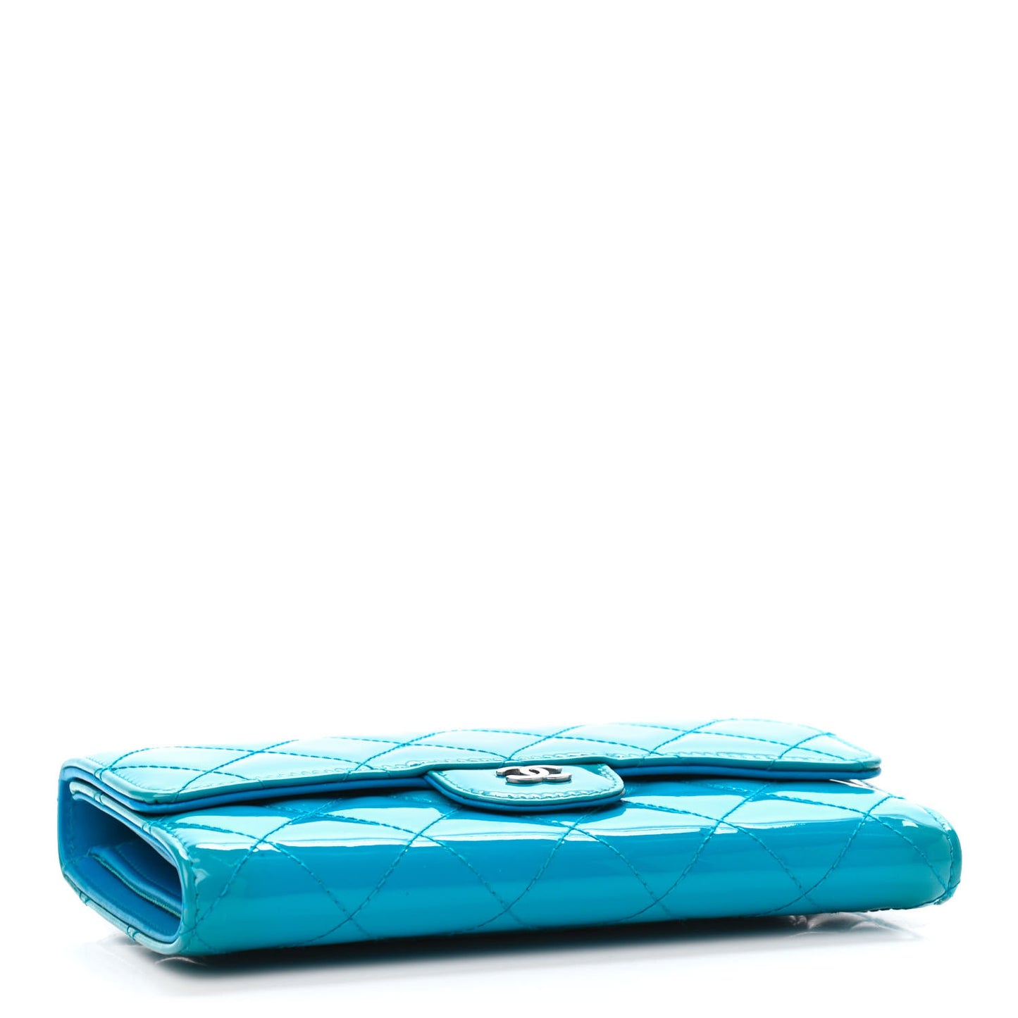 Patent Quilted Large Flap Wallet Blue