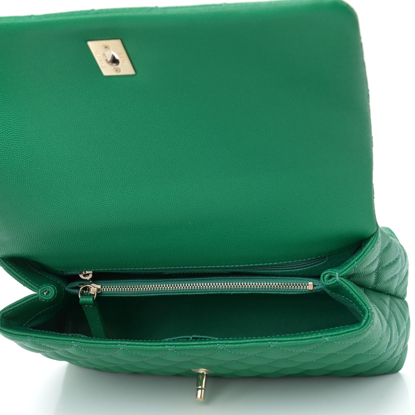 Caviar Quilted Small Coco Handle Flap Green