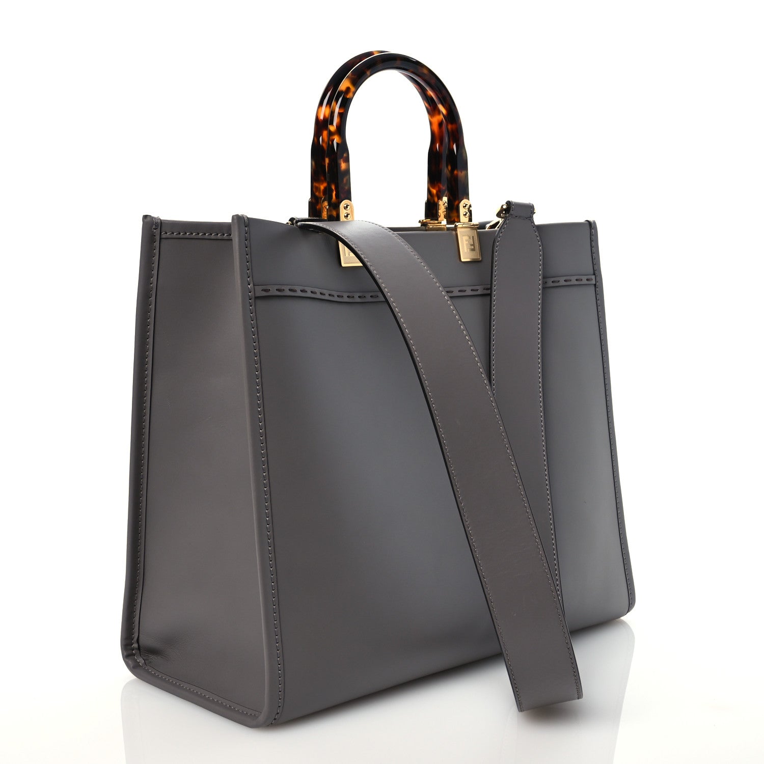 Fendi Vitello King Plexiglass Logo Embossed Medium Fendi Sunshine Shopper Tote Moon 3 of 14