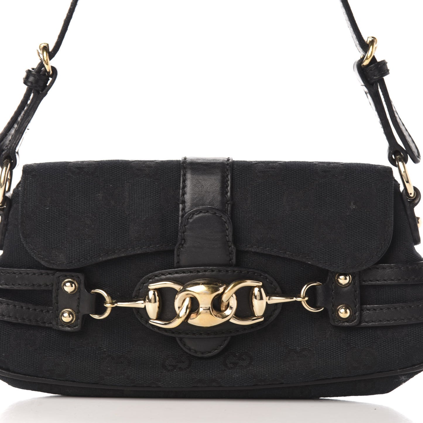 Monogram Horsebit Chain Flap Shoulder Bag Black