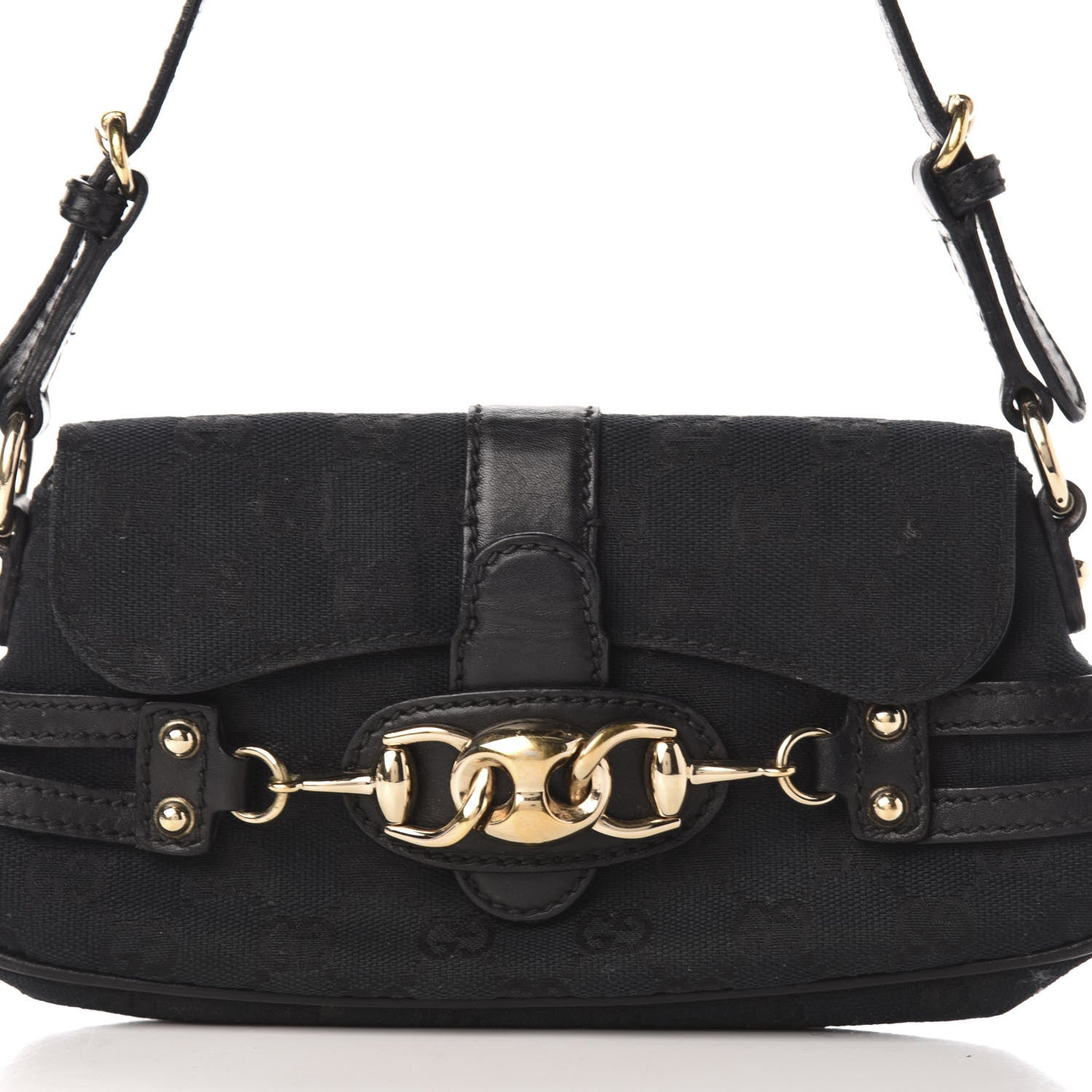 Gucci Monogram Horsebit Chain Flap Shoulder Bag Black 10 of 10