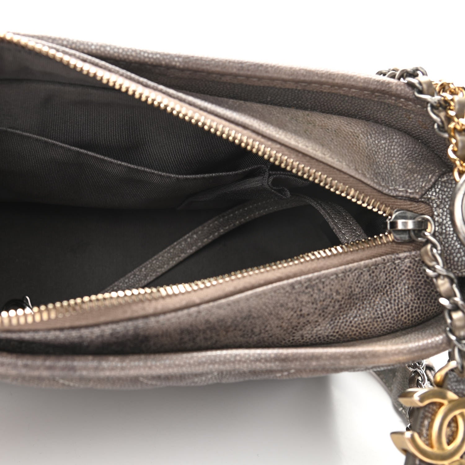 Chanel Metallic Caviar Chevron Quilted Small Gabrielle Hobo Light Silver Gold 5 of 10