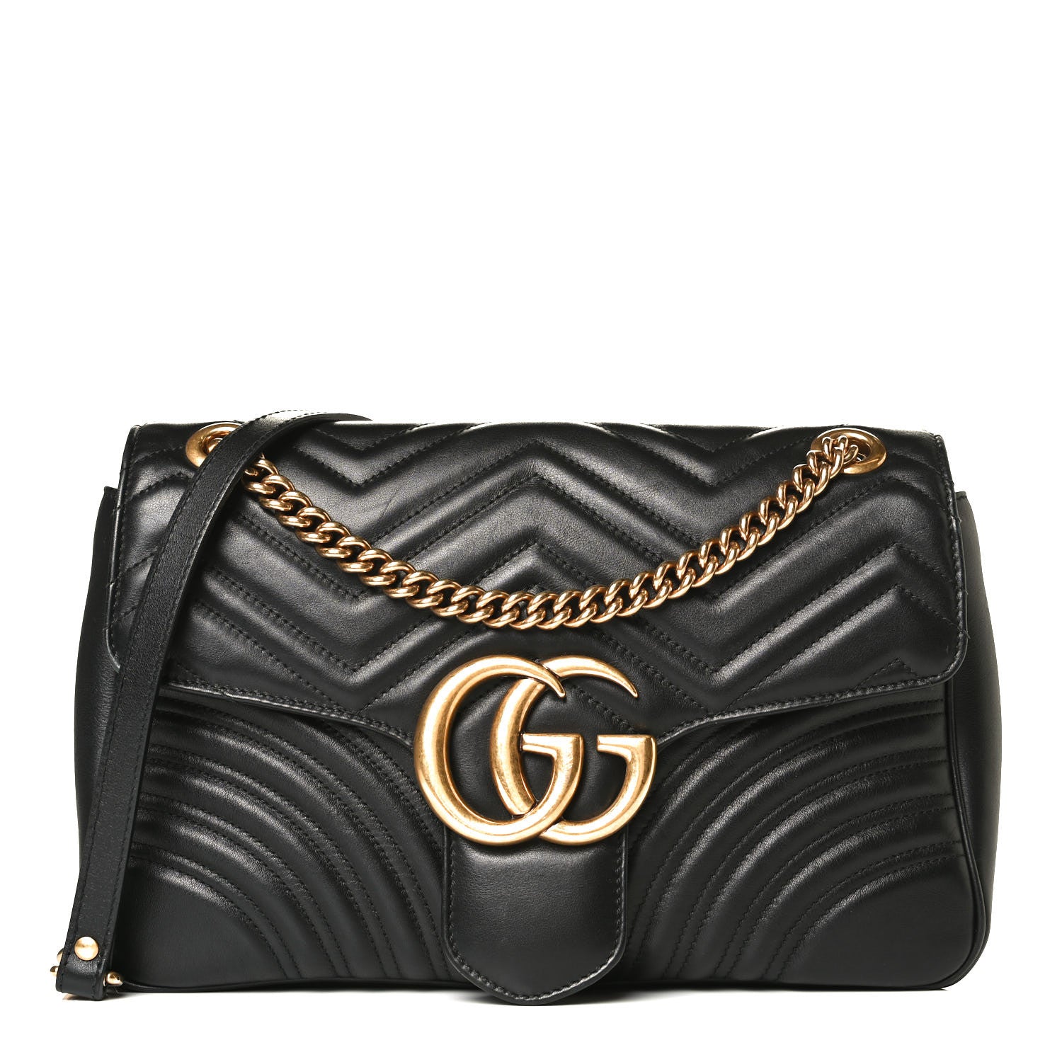 Gucci Calfskin Matelasse Medium GG Marmont Shoulder Bag Black 1 of 12