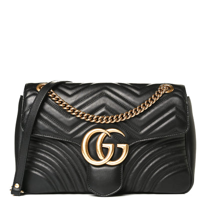 Gucci Calfskin Matelasse Medium GG Marmont Shoulder Bag Black 1 of 12