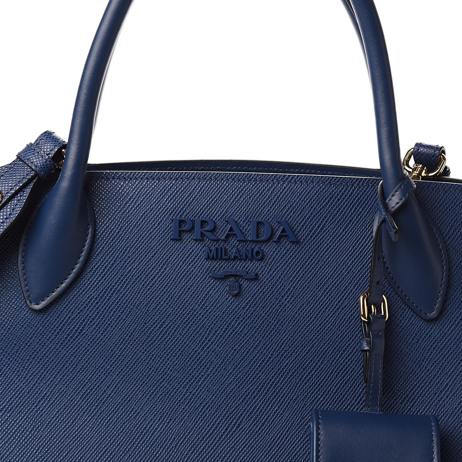 Prada Saffiano Cuir Calfskin Medium Monochrome Top Handle Tote Bluette 9 of 9