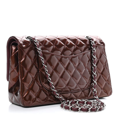 Chanel Striated Patent Quilted Medium Double Flap Burgundy 3 of 14