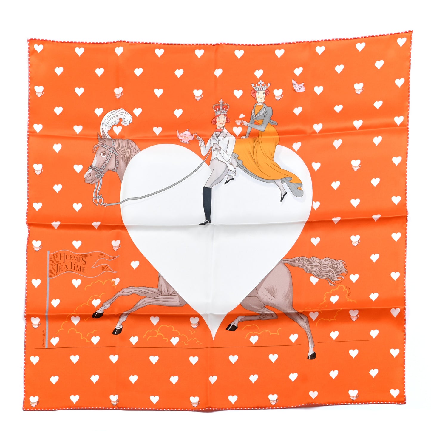 Silk Tea Time Scarf 70 Orange Gris White