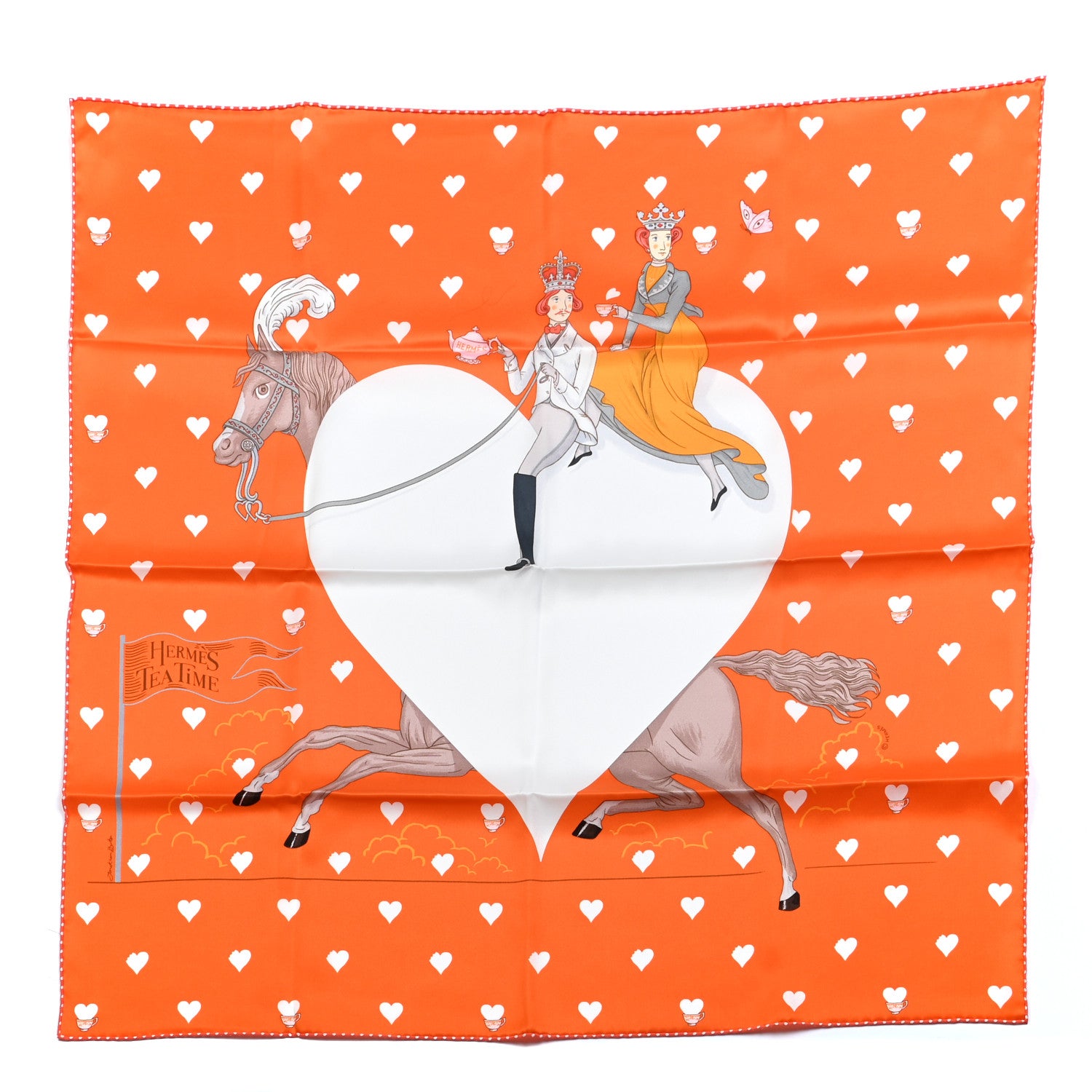 Hermes Silk Tea Time Scarf 70 Orange Gris White 1 of 6