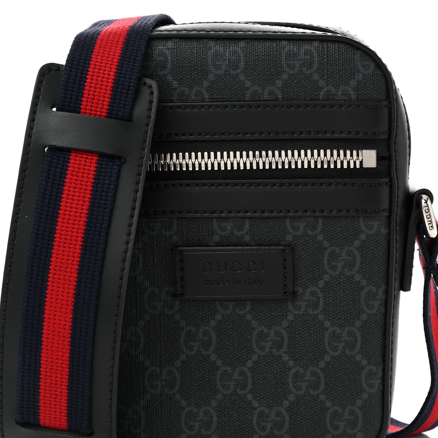 Gucci GG Supreme Monogram Appia Calfskin Web Small Camera Messenger Bag Black Grey 8 of 11
