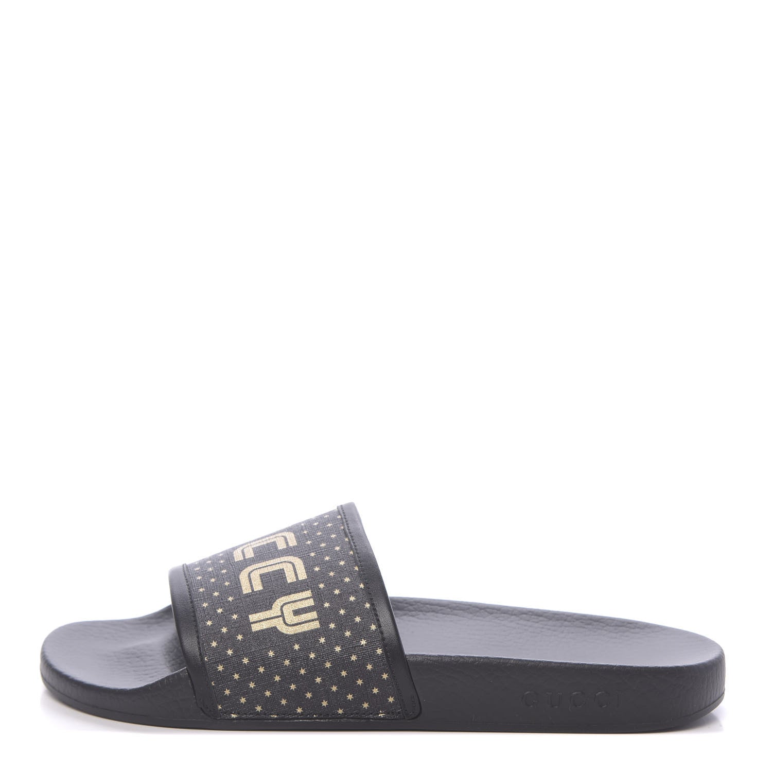 Gucci X SEGA Supreme Canvas GUCCY Stars Womens Slide Sandals 42 Black Gold 1 of 11