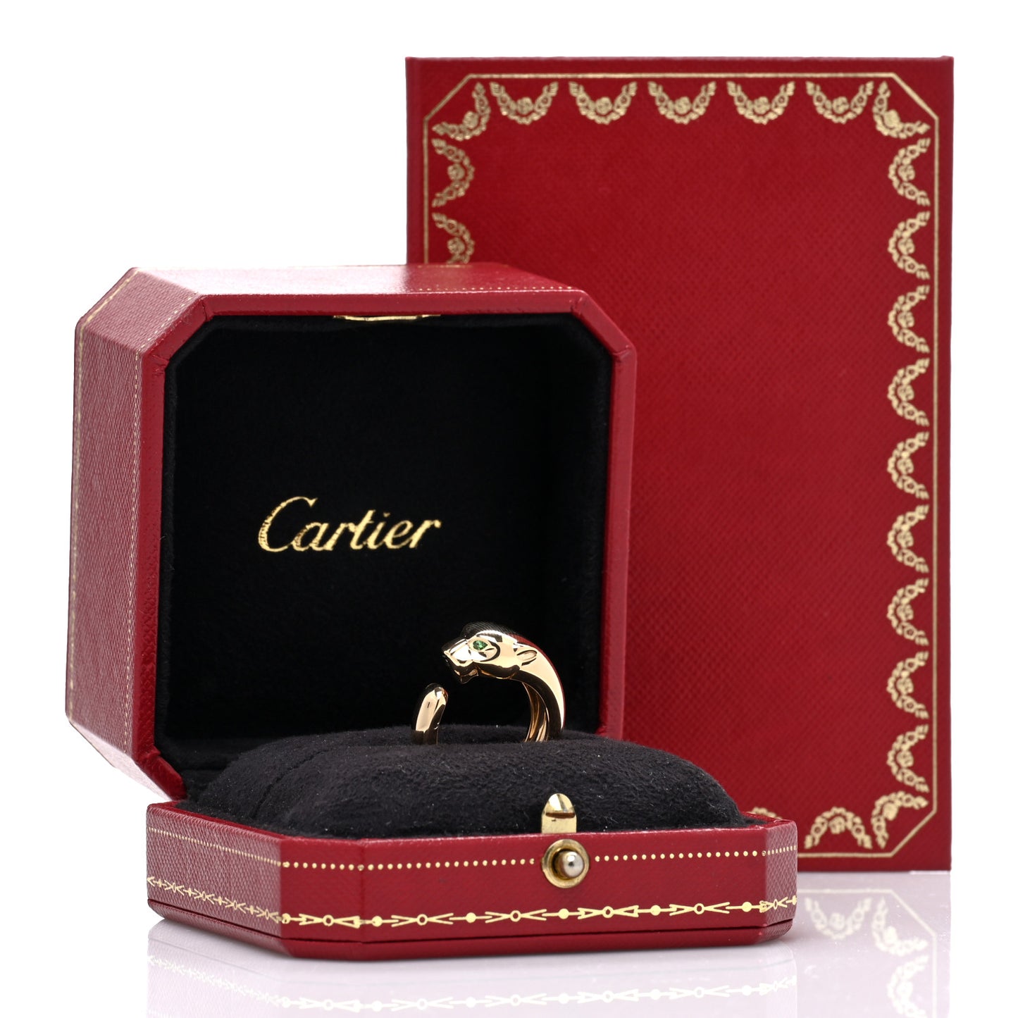 18K Yellow Gold Tsavorite Onyx 11mm Panthere De Cartier Ring 52 6