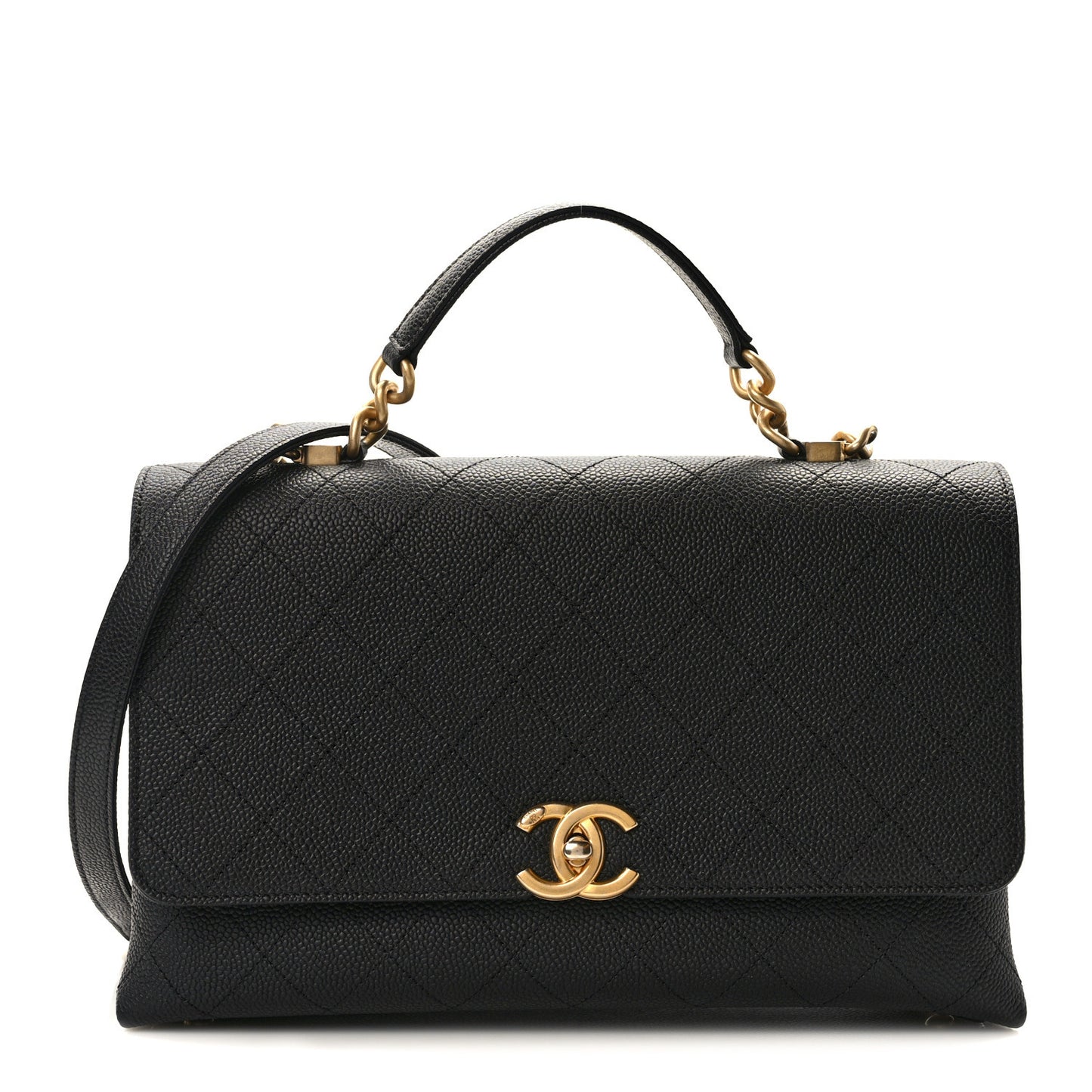 Grained Calfskin Stitched Flap Black
