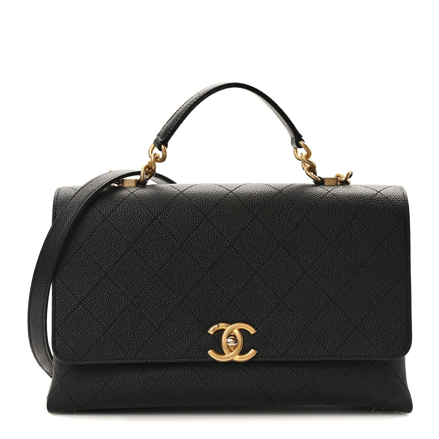 Chanel Grained Calfskin Stitched Flap Black 1 of 13