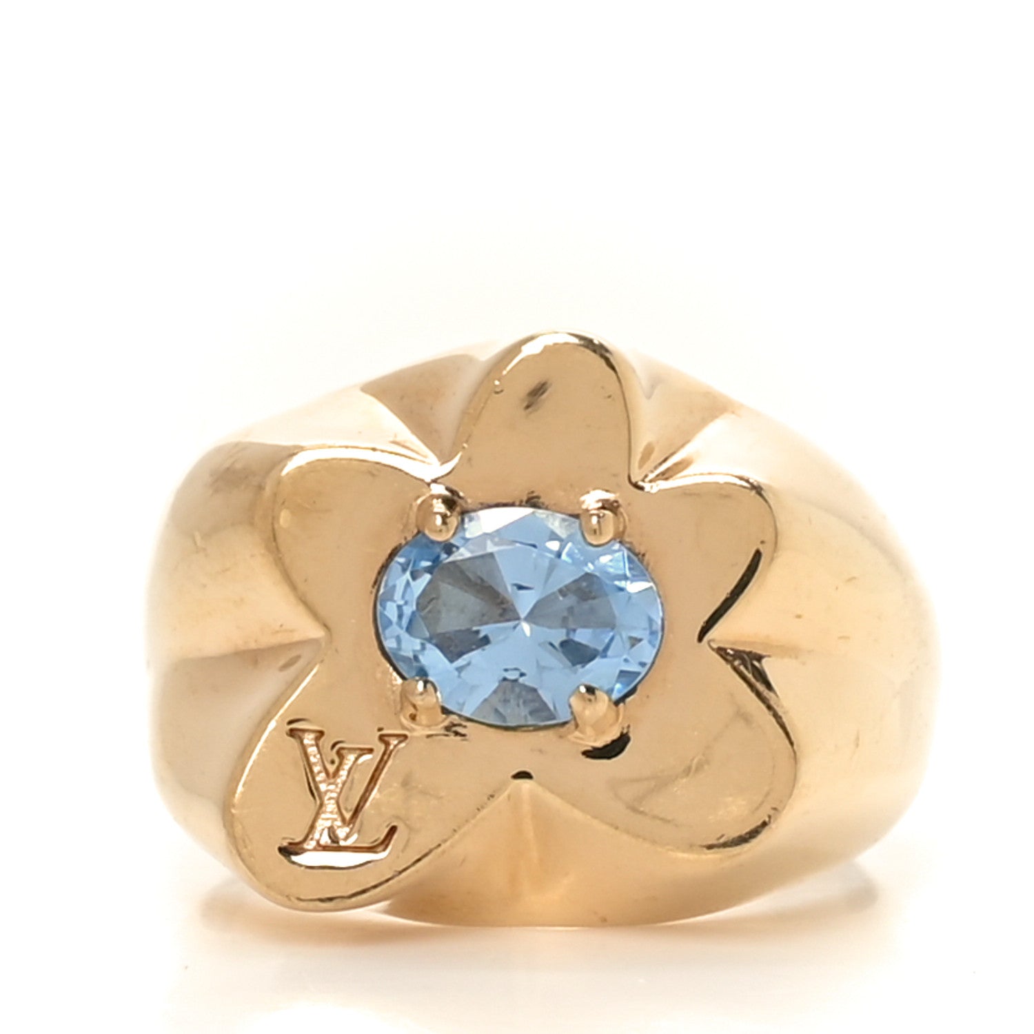 Louis Vuitton Metal Crystal LV Flower Waves Ring M Gold Blue 1 of 5