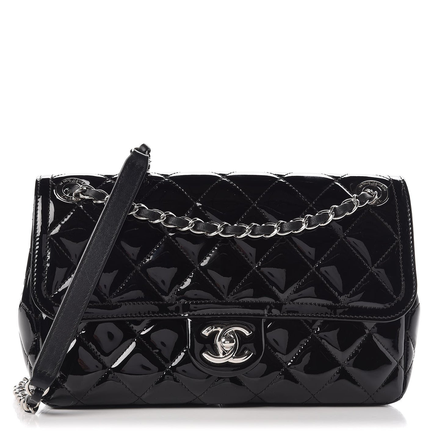 Patent Quilted Large Coco Shine Flap Black