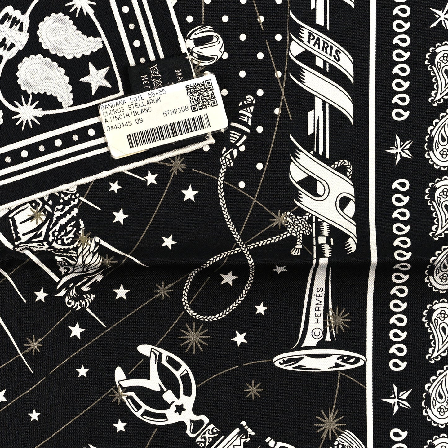 Silk Chorus Stellarum Bandana Scarf 55 Black White