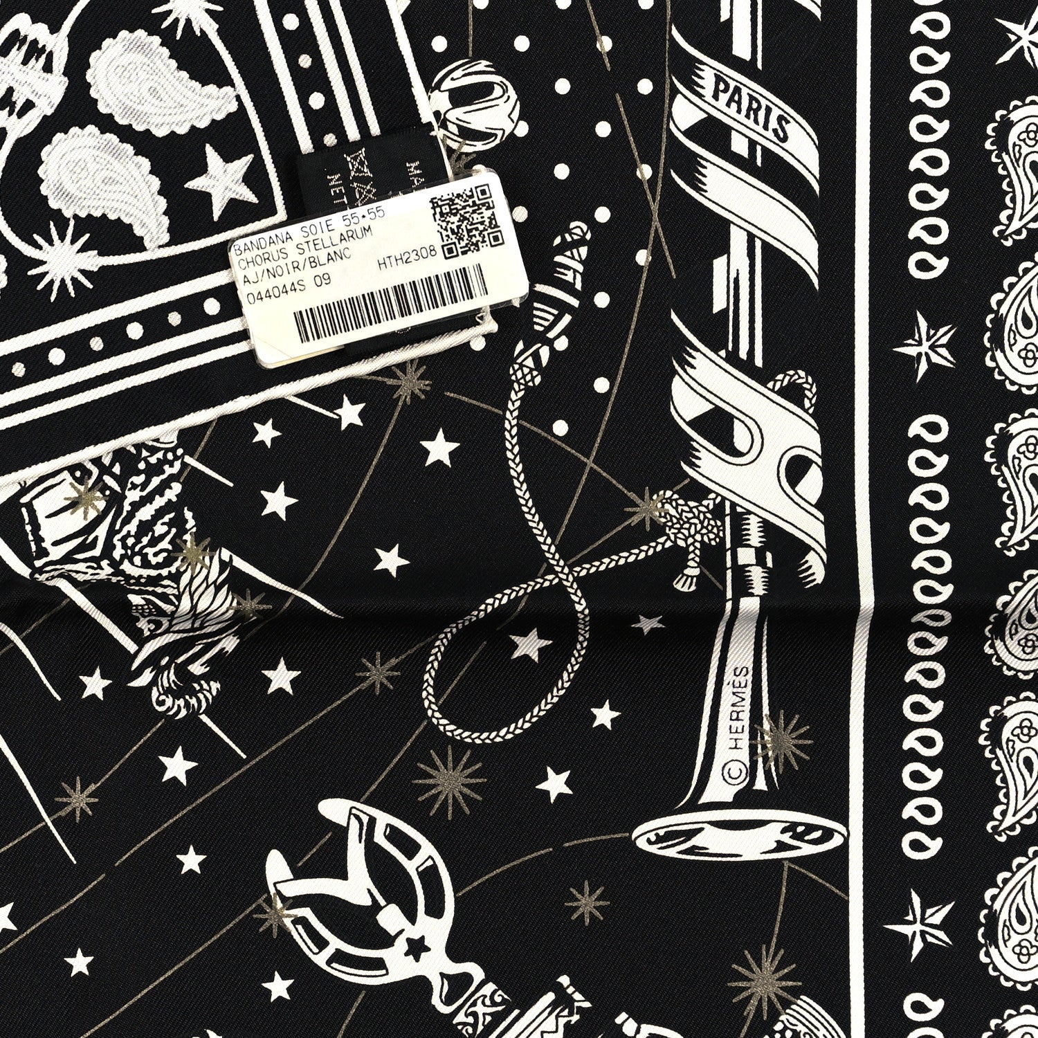 Hermes Silk Chorus Stellarum Bandana Scarf 55 Black White 3 of 3