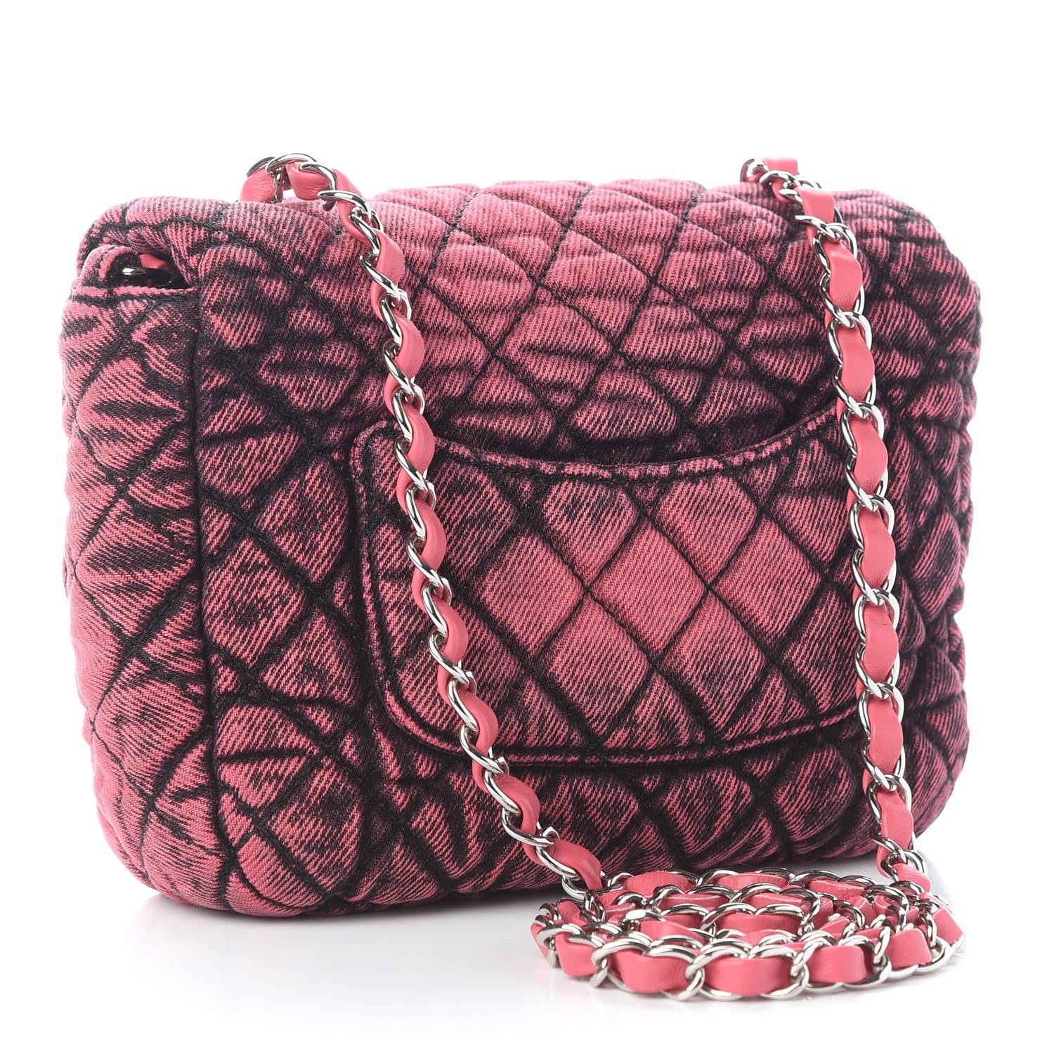Chanel Washed Denim Quilted Small Denimpression Flap Red Black 3 of 9