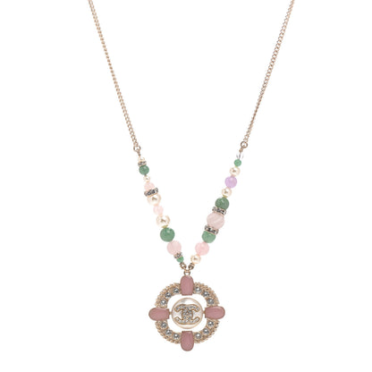 Chanel Crystal Pearl Gripoix Poured Glass Necklace Gold Green White Pink 1 of 4