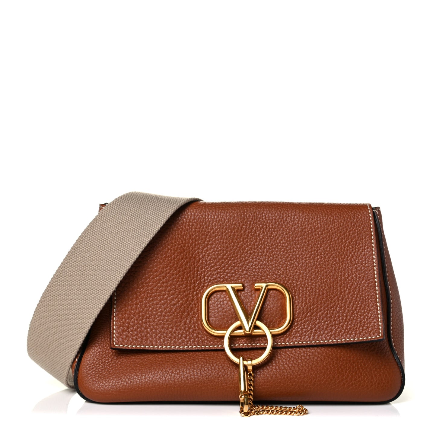 Pebbled Calfskin Small VRing Shoulder Bag Saddle Brown