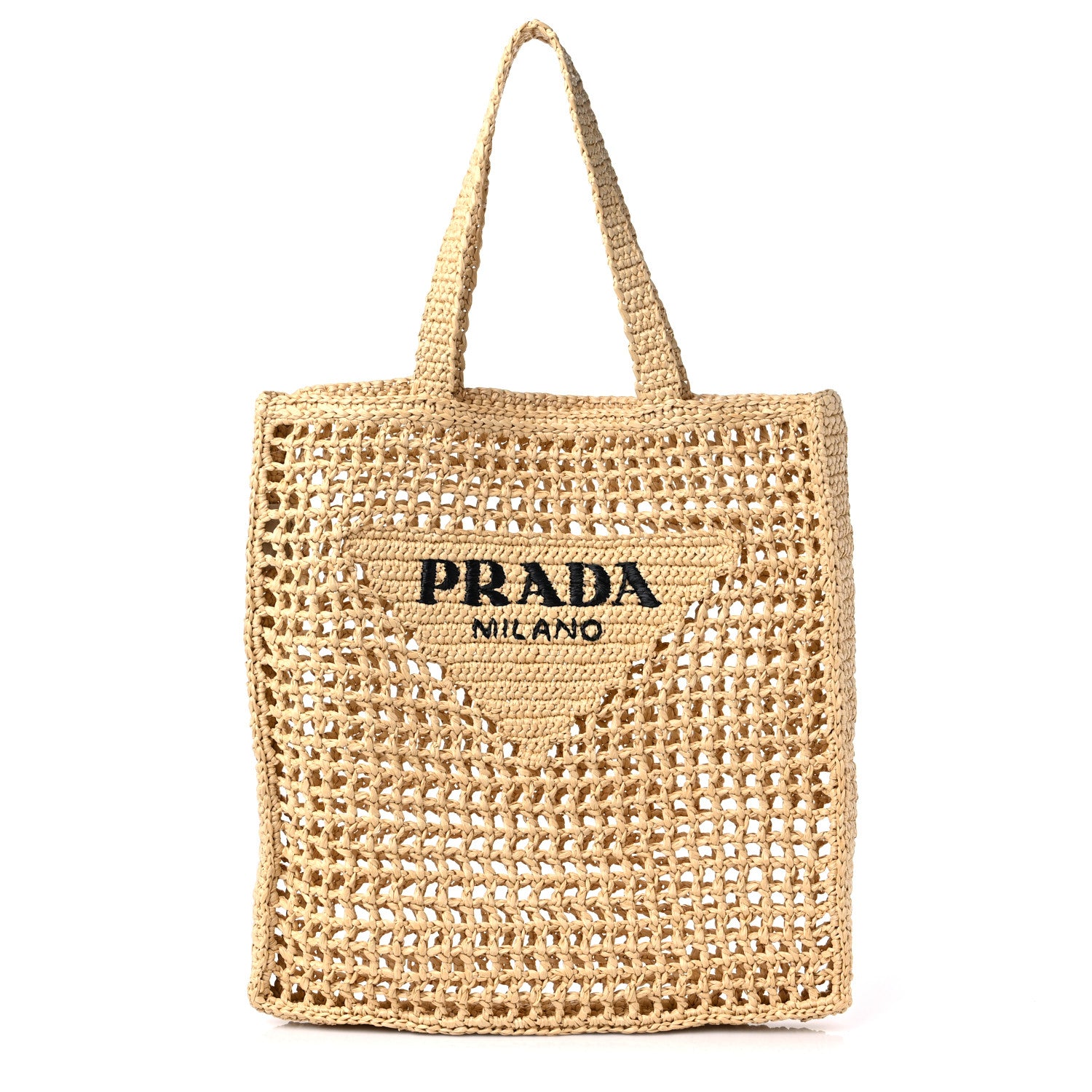 Prada Yarn Raffia Effect Crochet Logo Embroidered Tote Bag Naturale 1 of 8