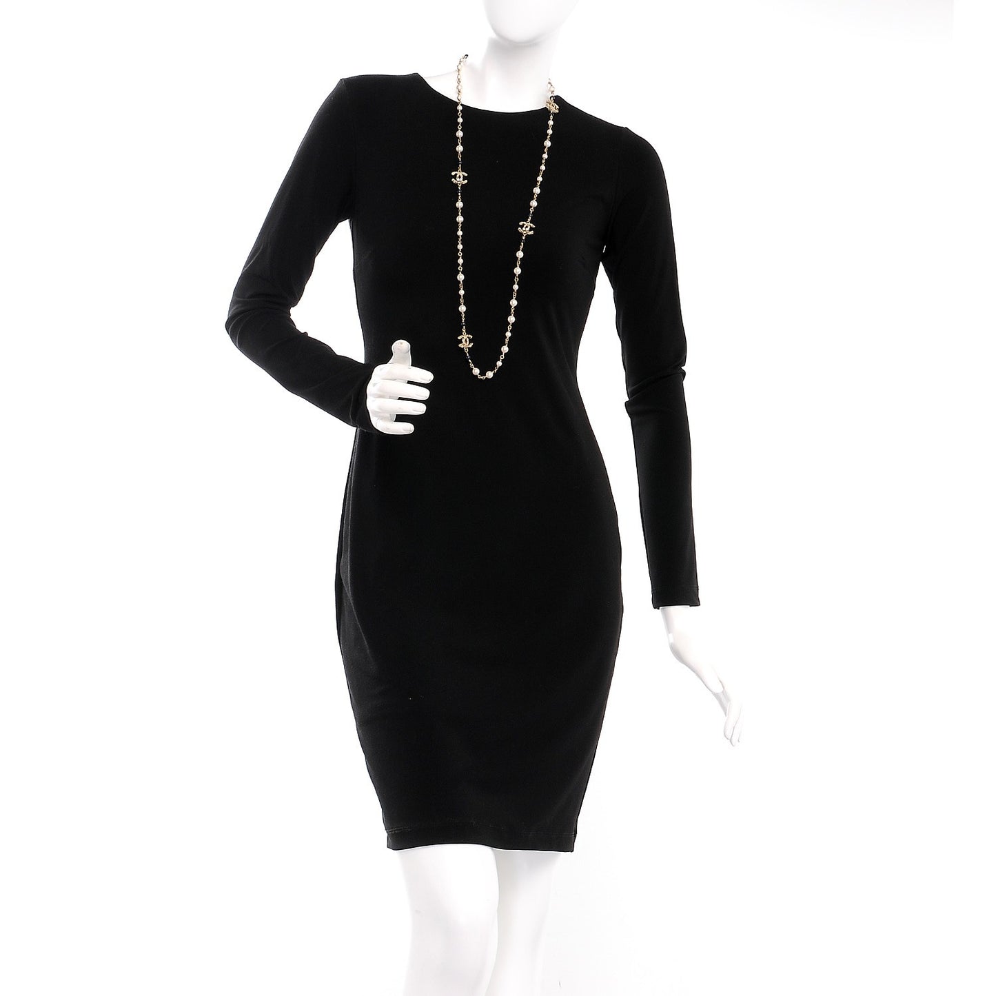 Pearl Bead Crystal CC Long Necklace Navy Gold