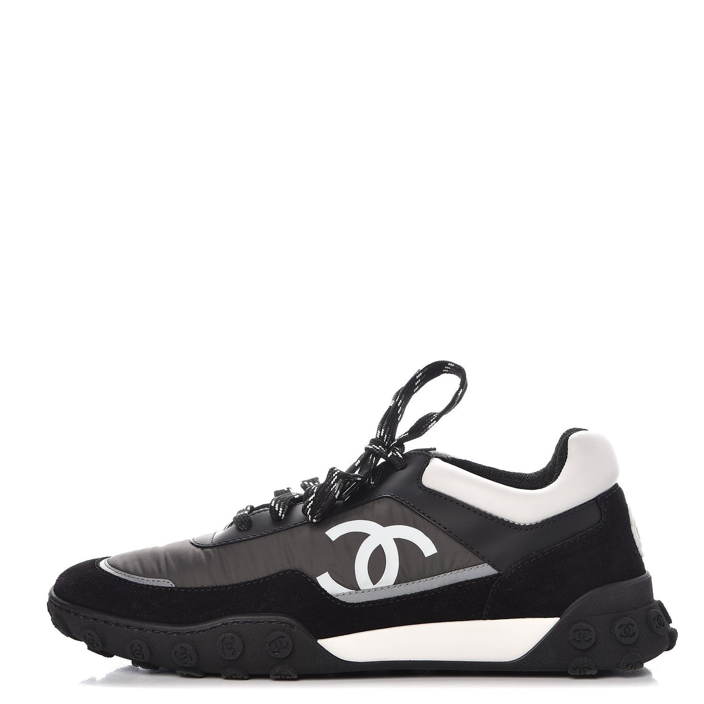 Nylon Calfskin Suede CC Sneakers 40 Grey Black White