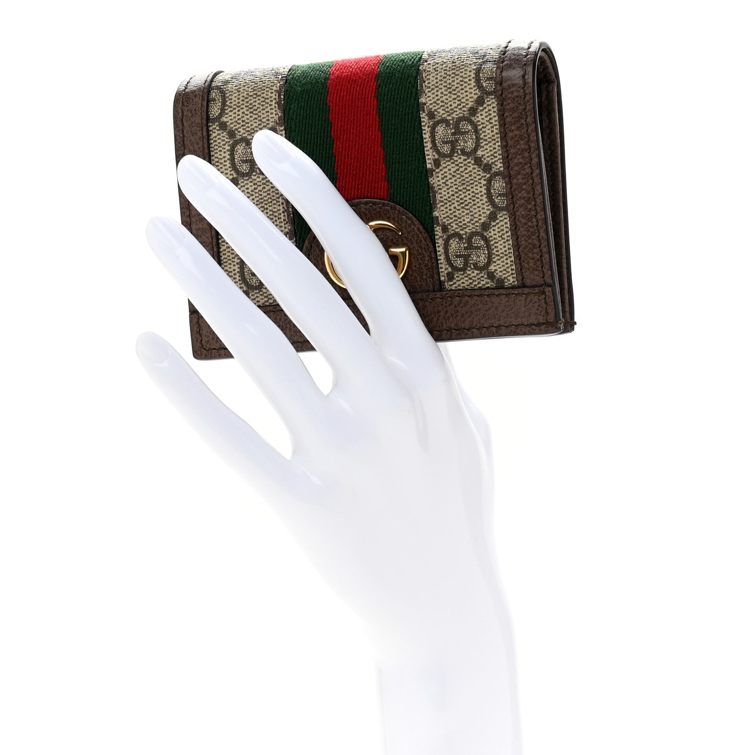Gucci GG Supreme Monogram Web Ophidia Card Case Beige New Acero 2 of 10
