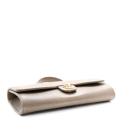 Chanel Calfskin Lizard Embossed Clutch With Chain Dark Khaki 4 of 12