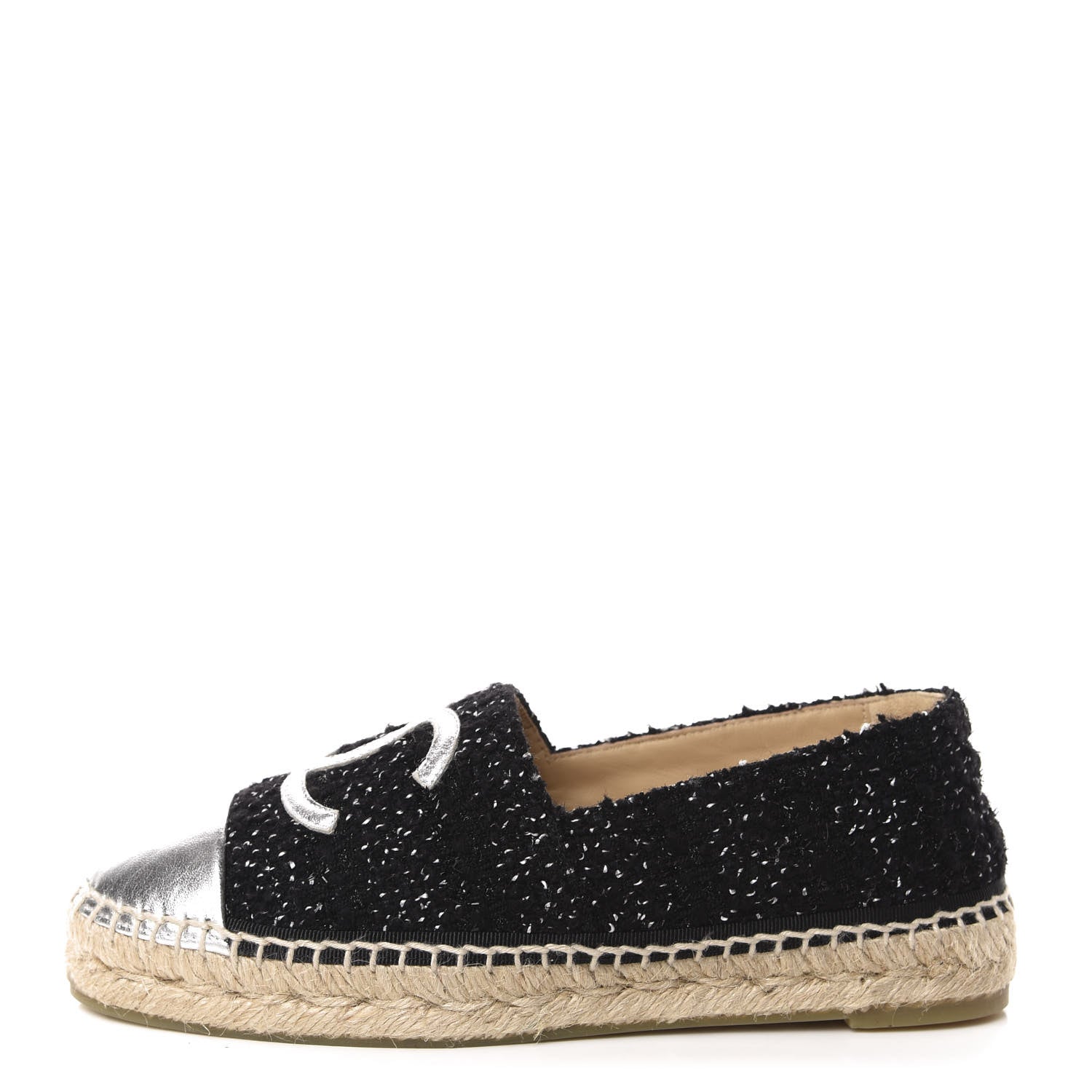 Chanel Metallic Lambskin Tweed CC Espadrilles 36 Black Silver 1 of 12