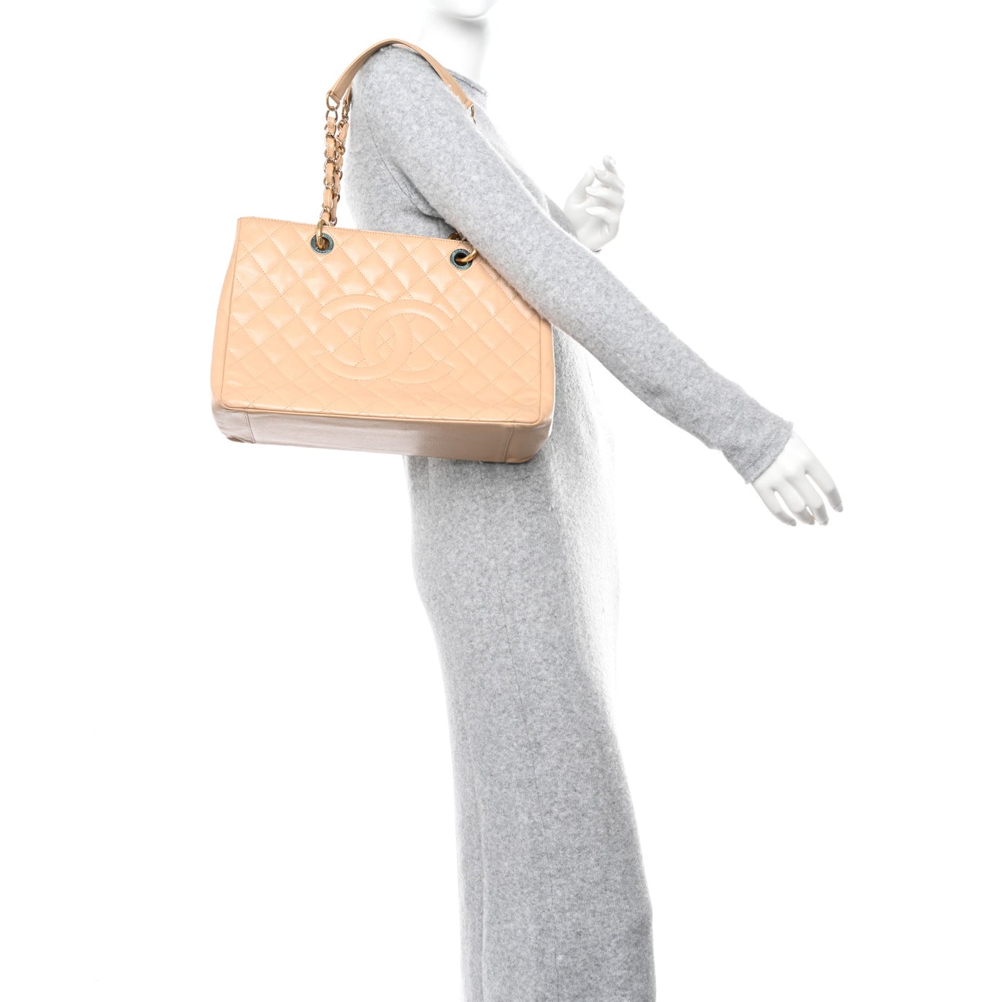 Caviar Quilted Grand Shopping Tote GST Beige Clair