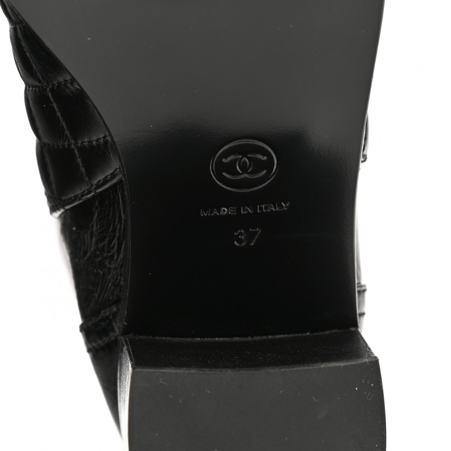 Crumpled Calfskin Quilted Cap Toe Short Boots 37 Black