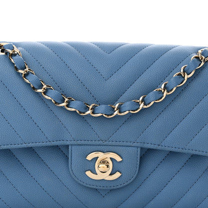Chanel Caviar Flat Chevron Quilted Small Double Flap Blue 8 of 10