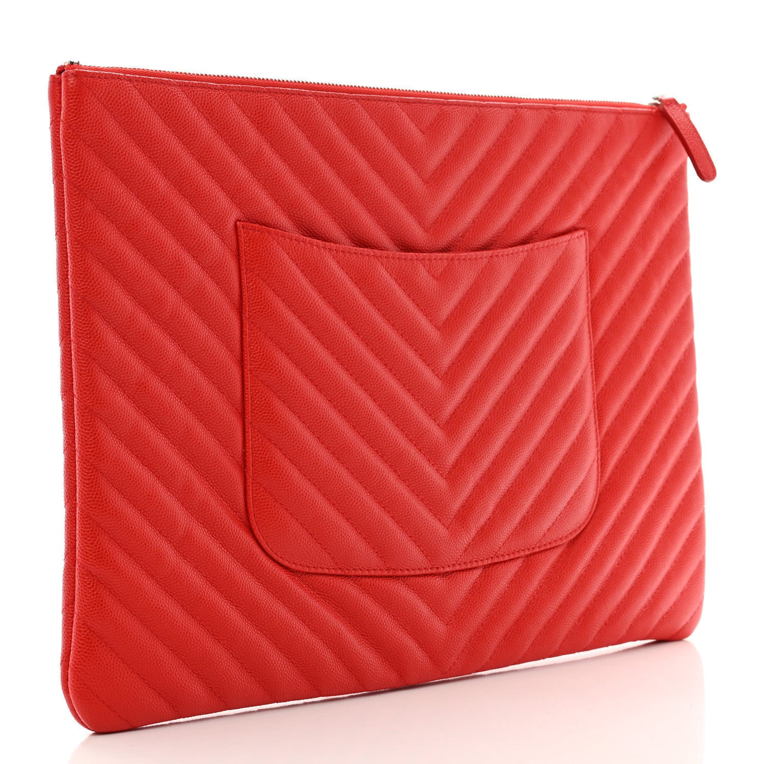 Chanel Caviar Chevron Quilted Large Cosmetic Case Red 3 of 7