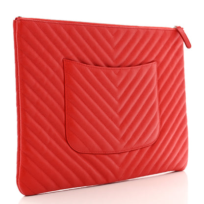 Chanel Caviar Chevron Quilted Large Cosmetic Case Red 3 of 7