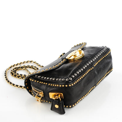 Prada Glace Calf Studded Pushlock Chain Shoulder Bag Black 4 of 7