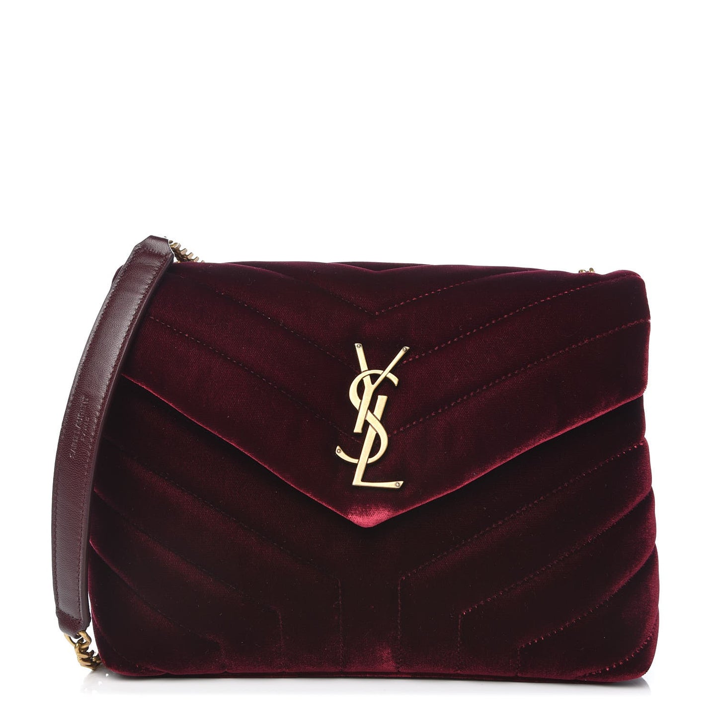 Velvet Y Quilted Monogram Small Loulou Chain Satchel Burgundy