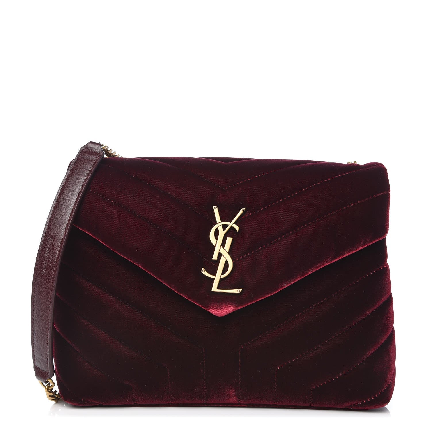 Saint Laurent Velvet Y Quilted Monogram Small Loulou Chain Satchel Burgundy 1 of 7