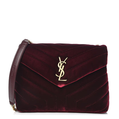 Saint Laurent Velvet Y Quilted Monogram Small Loulou Chain Satchel Burgundy 1 of 7