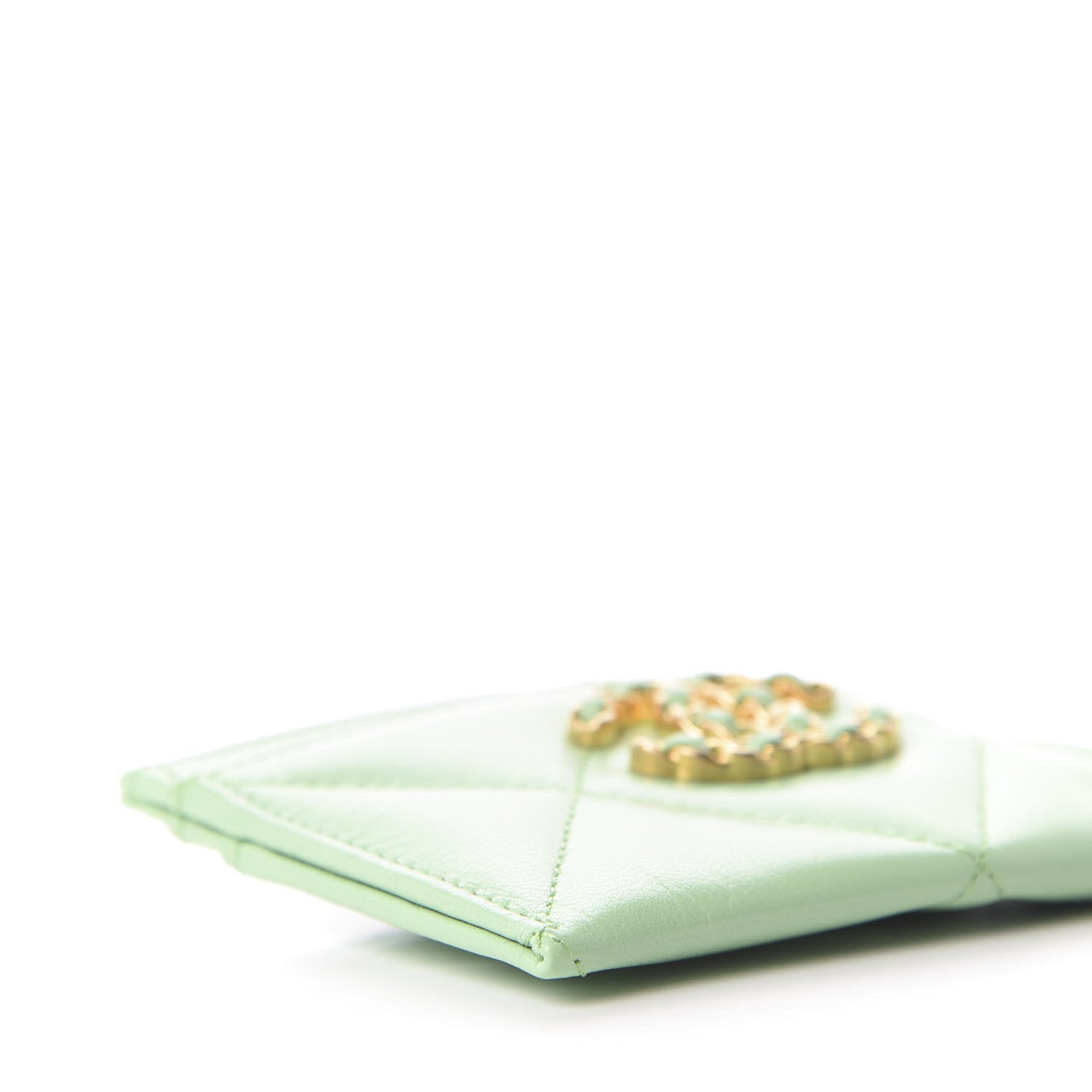 Chanel Shiny Goatskin Quilted Chanel 19 Card Holder Green 6 of 10
